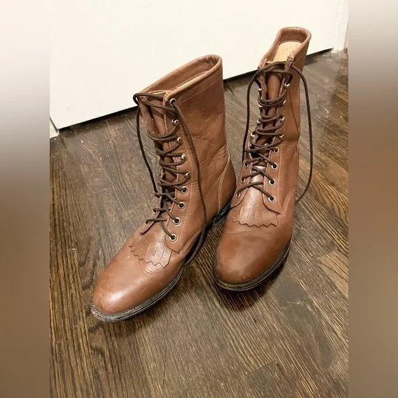 Vintage Justin’s leather lace-up boots size 8 women - Picture 3 of 11